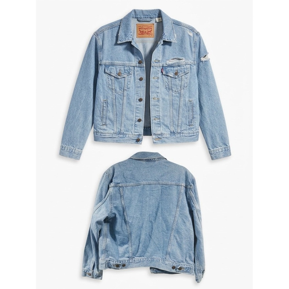 Levi's Denim Trucker Jacket Type III 3 Light Wash Distressed Size Medium